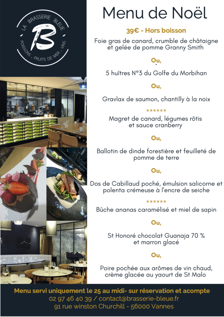 Menu de Noël Brasserie Bleue